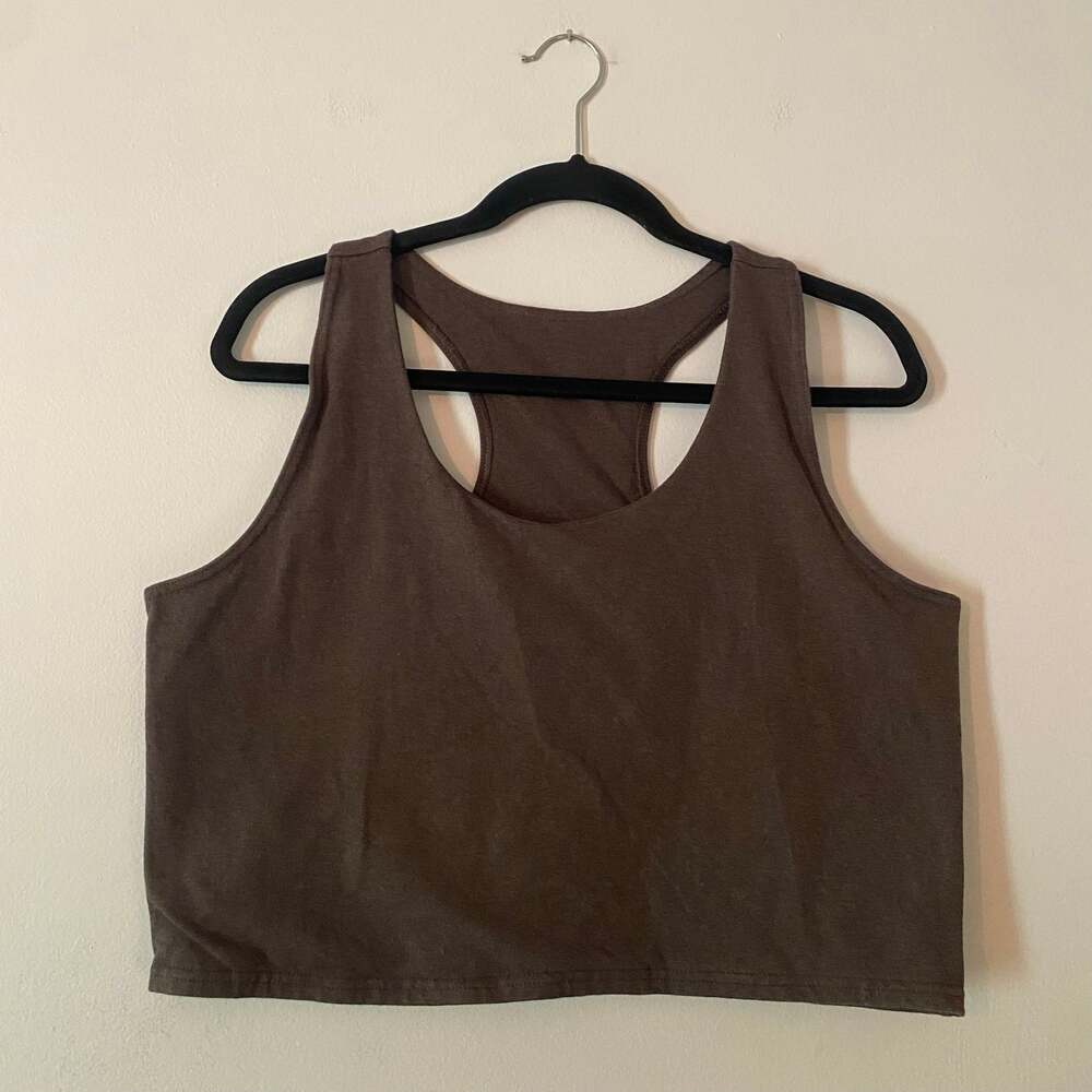 Pact Brown Racerback Cropped Tank Top Cotton Athletic Active Loungewear size XXL